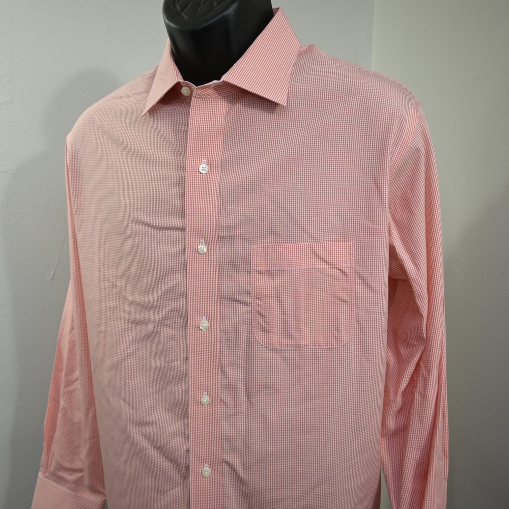 Brooks Brothers Button Up Mens 17-33 Regent Orange Gingham Non-Iron Supima